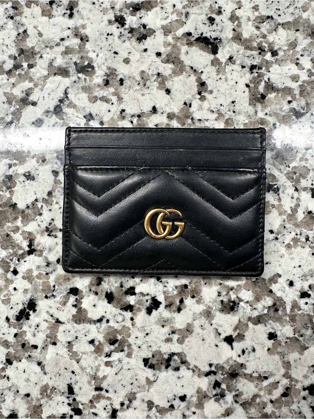 Gucci Black Quilted Card Holder with Gold Double G